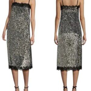 Lilly Sisto for Gianni Bini Black Lace Sequin Silver Party Cocktail MIDI Dress